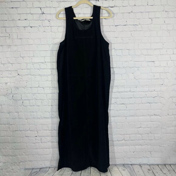 VTG 90s Goth Black Maxi Overall Dress XL Edgy Grunge Emo Style Velvet Whimsigoth - Picture 2 of 14